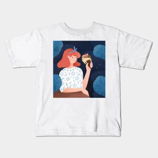 Cute girl with ice cream plants and cats, version 2 Kids T-Shirt